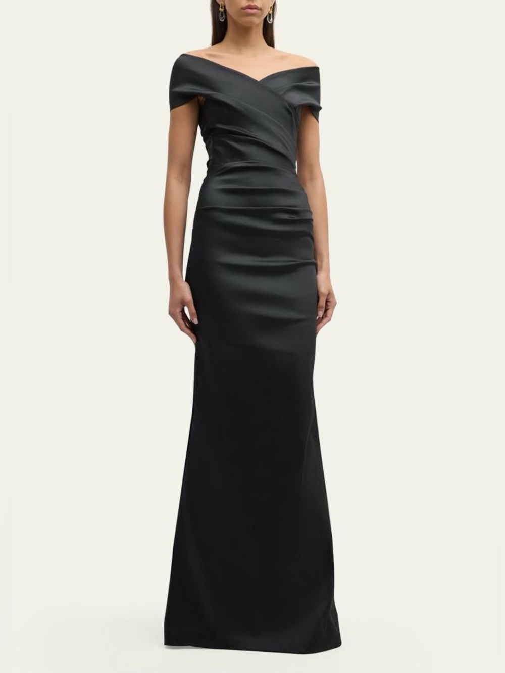 Rickie Freeman For Teri Jon New Pleated Off Shoulder Satin Column Gown Size 10
